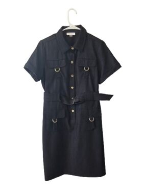 Calvin Klein Dress Women's Old Money Military Safari Belted Button Down Size 12